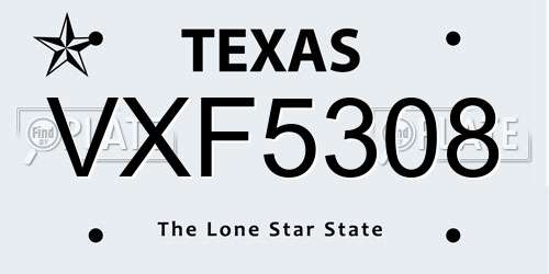 VXF5308 Texas License Plate