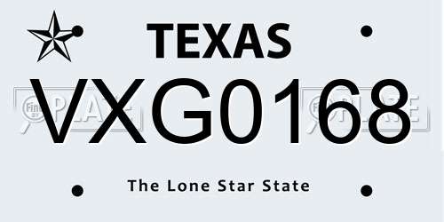VXG0168 Texas License Plate