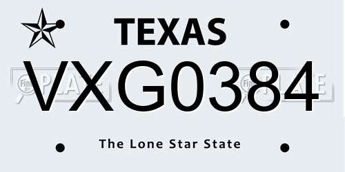 VXG0384 Texas License Plate