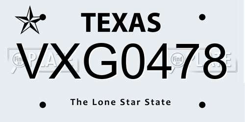 VXG0478 Texas License Plate