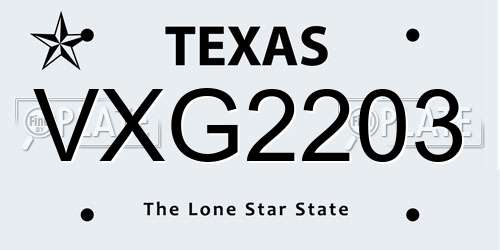 VXG2203 Texas License Plate