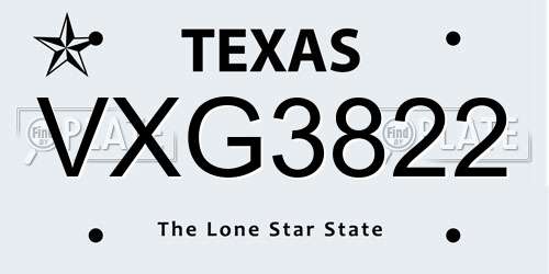 VXG3822 Texas License Plate