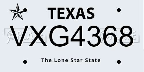 VXG4368 Texas License Plate