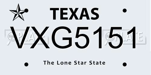 VXG5151 Texas License Plate