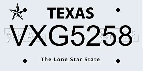 VXG5258 Texas License Plate