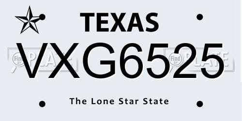 VXG6525 Texas License Plate