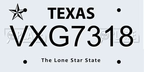 VXG7318 Texas License Plate