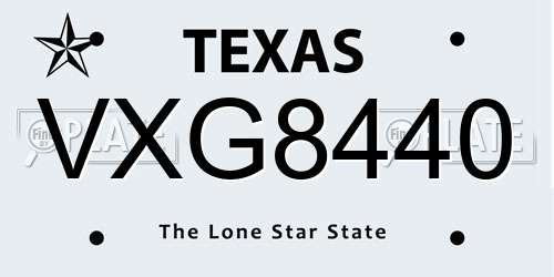 VXG8440 Texas License Plate