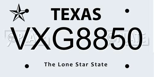 VXG8850 Texas License Plate
