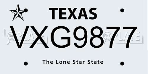 VXG9877 Texas License Plate