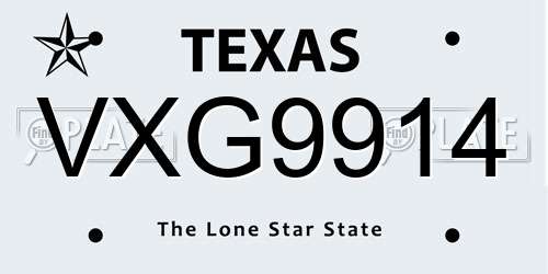 VXG9914 Texas License Plate