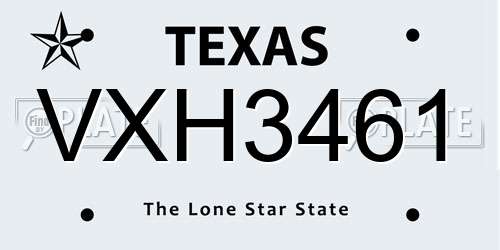 VXH3461 Texas License Plate