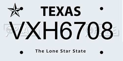VXH6708 Texas License Plate