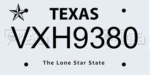 VXH9380 Texas License Plate
