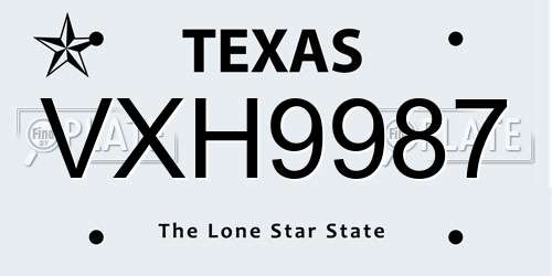 VXH9987 Texas License Plate