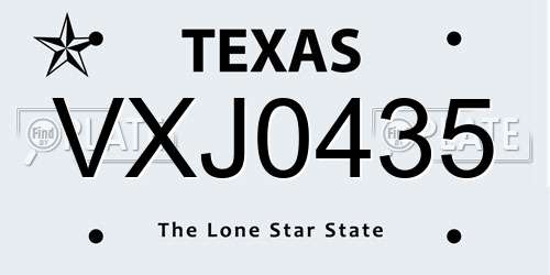 VXJ0435 Texas License Plate