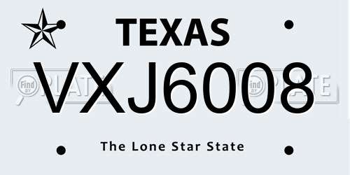 VXJ6008 Texas License Plate