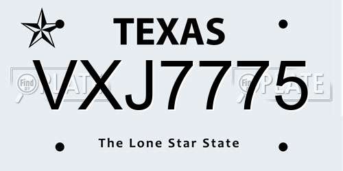 VXJ7775 Texas License Plate