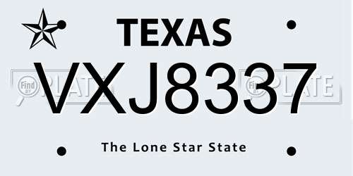 VXJ8337 Texas License Plate