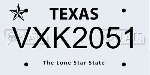 VXK2051 Texas License Plate