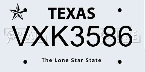 VXK3586 Texas License Plate