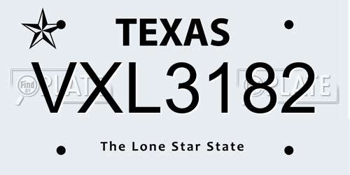 VXL3182 Texas License Plate