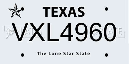 VXL4960 Texas License Plate