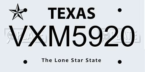 VXM5920 Texas License Plate