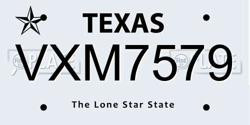 VXM7579 Texas License Plate