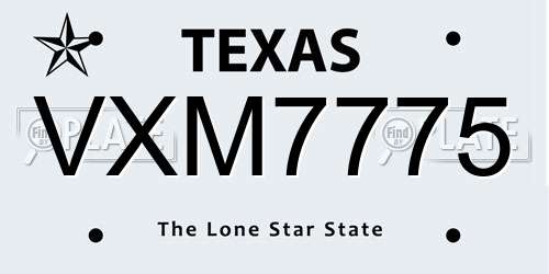 VXM7775 Texas License Plate