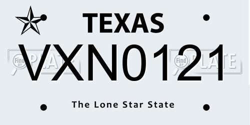 VXN0121 Texas License Plate