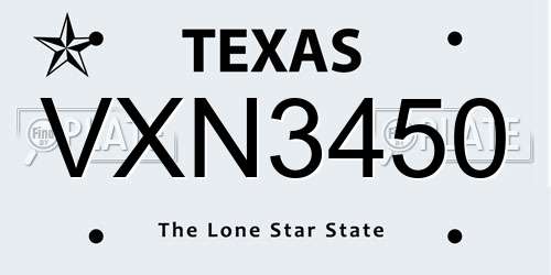 VXN3450 Texas License Plate