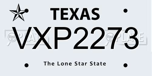 VXP2273 Texas License Plate