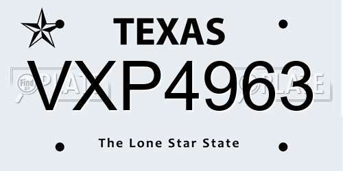 VXP4963 Texas License Plate