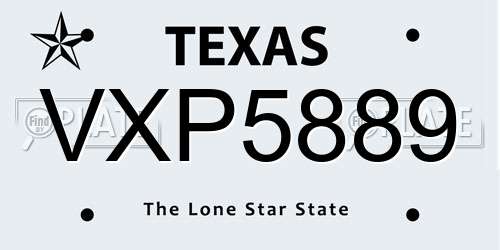 VXP5889 Texas License Plate