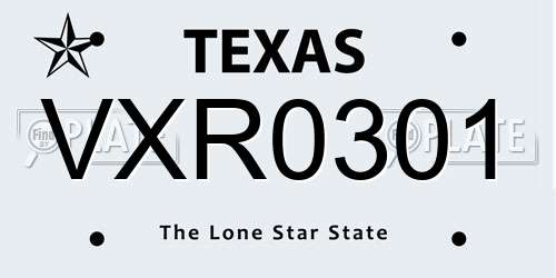 VXR0301 Texas License Plate