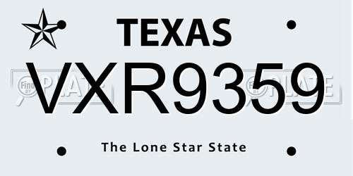 VXR9359 Texas License Plate