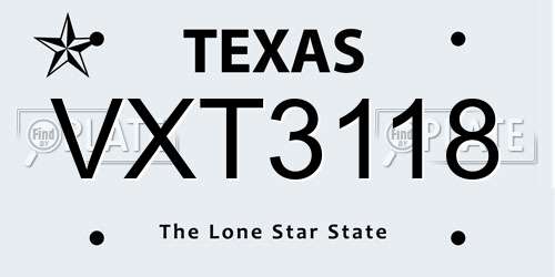 VXT3118 Texas License Plate