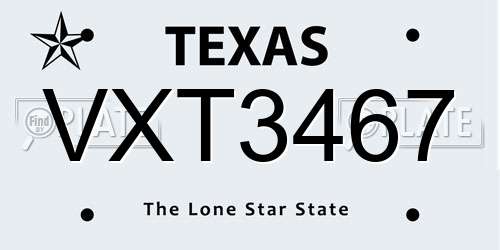 VXT3467 Texas License Plate