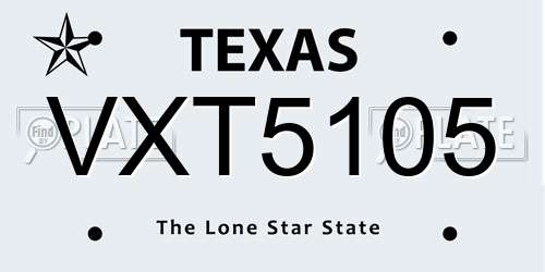 VXT5105 Texas License Plate