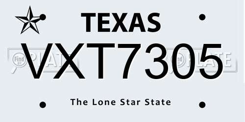 VXT7305 Texas License Plate