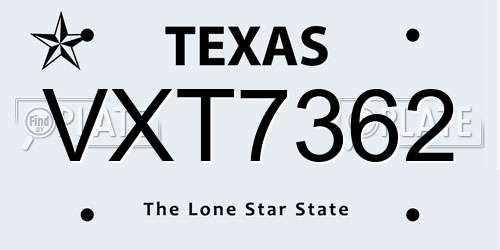VXT7362 Texas License Plate