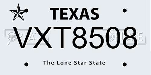 VXT8508 Texas License Plate