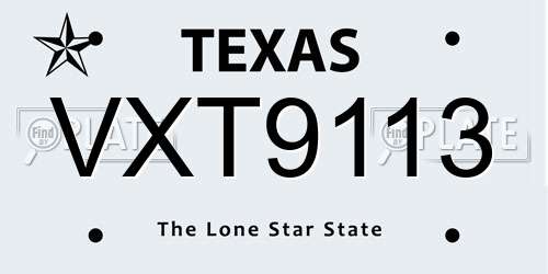 VXT9113 Texas License Plate