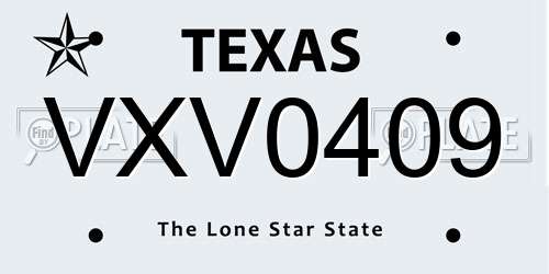VXV0409 Texas License Plate