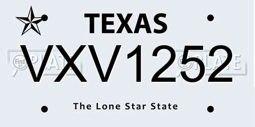 VXV1252 Texas License Plate