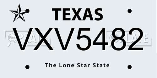 VXV5482 Texas License Plate