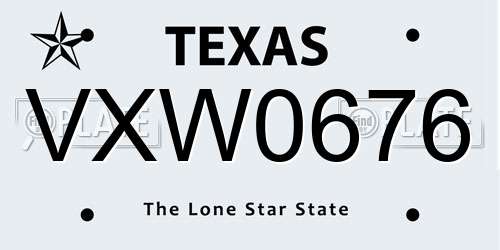 VXW0676 Texas License Plate