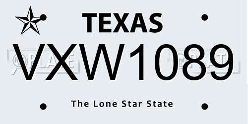 VXW1089 Texas License Plate