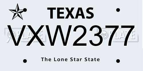 VXW2377 Texas License Plate